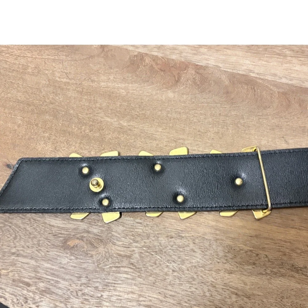 Paloma Picasso Vintage 90s Black Leather Gold X Motif Belt Size L 80